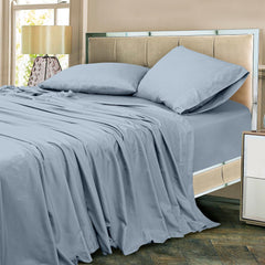 ROYALE LINENS 300 Thread Count 100% Long Staple Combed Cotton Sheet Set - 4 Piece Bed Sheet 1 Fitted Sheet, 1 Flat Sheet, 2 Pillowcases - Breathable, Cool & Crisp Percale Sheet Set (Cool Blue)