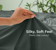 Royale Linens Bamboo Viscose Flat Sheets Only - Cooling Sheets - Organic Viscose Derived from Bamboo -  Flat Sheet Only - Top Sheet - Breathable & Silky Bedding (Grey)