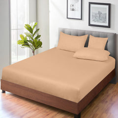 Royale Linens 300 Thread Count 100% Long Staple Combed Cotton Fitted Sheet - Super Soft Deep Pocket Bottom Sheet - Sand Fitted Sheet - Fitted Sheet Only - Elastic Sheet ( Sand)