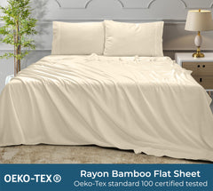 Royale Linens Bamboo Viscose Flat Sheets Only - Cooling Sheets - Organic Viscose Derived from Bamboo - Flat Sheet Only - Top Sheet - Breathable & Silky Bedding (Sand)