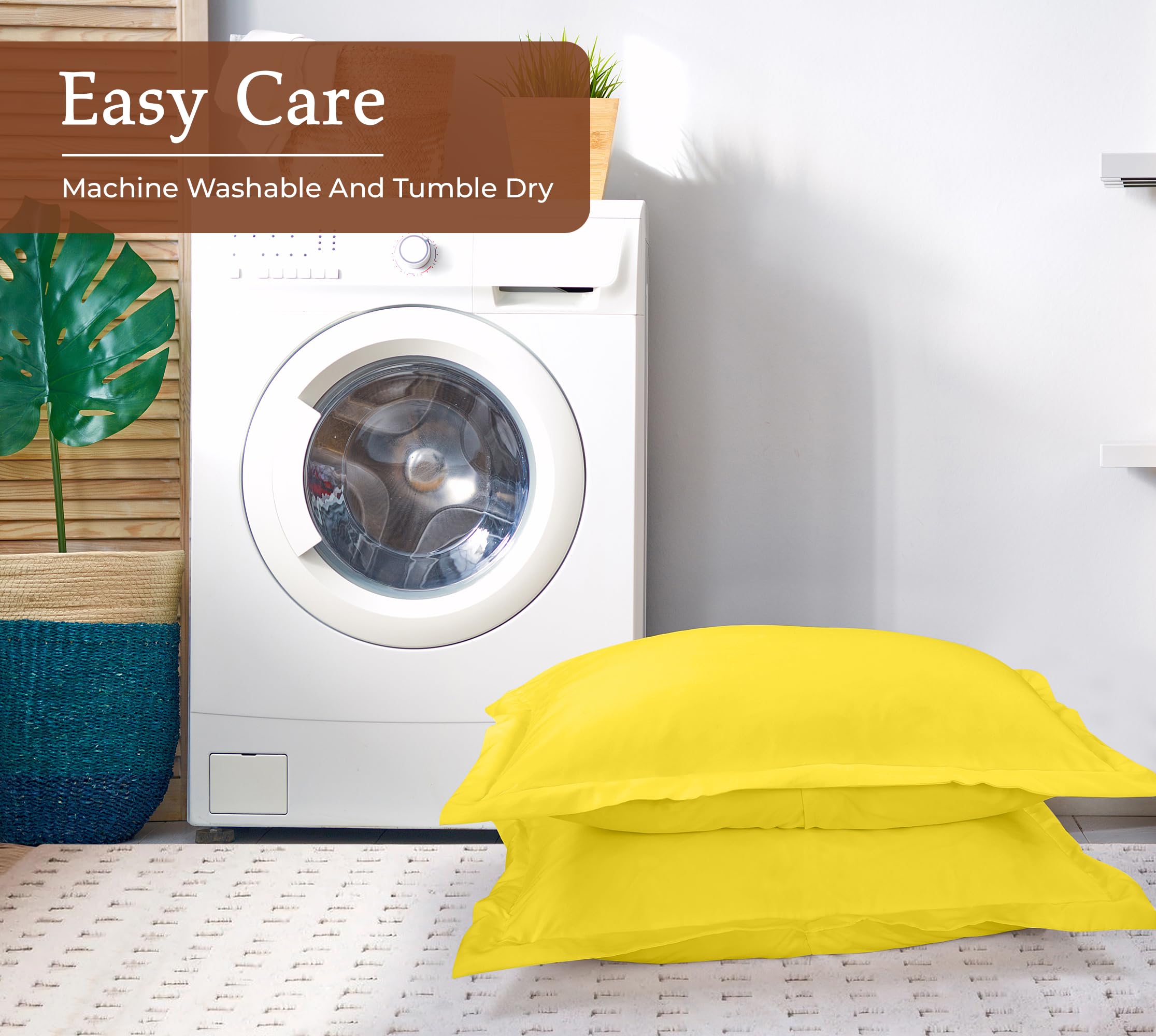 Royale Linens Pillow Shams 2 Pack - Brushed 1800 Microfiber - Bed Pillow Shams, Wrinkle & Fade Resistant Soft and Cozy - Back Overlap Closure - Oxford Pillowcase (Yellow)