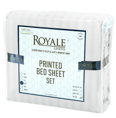 Royale Linen Striped Bed Sheet Set - Microfiber 1800 Bedding - 1 Fitted Sheet, 1 Flat Sheet, 2 Pillow case - Wrinkle & Fade Resistant - 4 Piece Damask Stripe Bed Sheet Set (Stripe White)