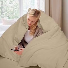 ROYALE LINENS Sand Duvet Cover - Duvet Cover Set - 3 Piece Double Brushed Duvet Covers with Zipper Closure, 1 Duvet Cover  and 2 Pillow Shams ( Sand)