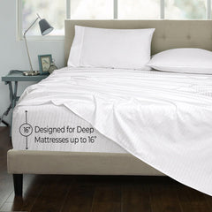 ROYALE LINENS 300 Thread Count 100% Long Staple Combed Cotton Printed Sheet Set - 4 Piece Bed Sheet - 1 Fitted Sheet, 1 Flat Sheet, 2 Pillow case - Cool & Crisp Sheet Set ( Stripe White)