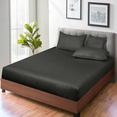 ROYALE LINENS 300 Thread Count 100% Long Staple Combed Cotton Fitted Sheet - Super Soft Deep Pocket Bottom Sheet - Black Fitted Sheet - Fitted Sheet Only - Elastic Sheet (Black)