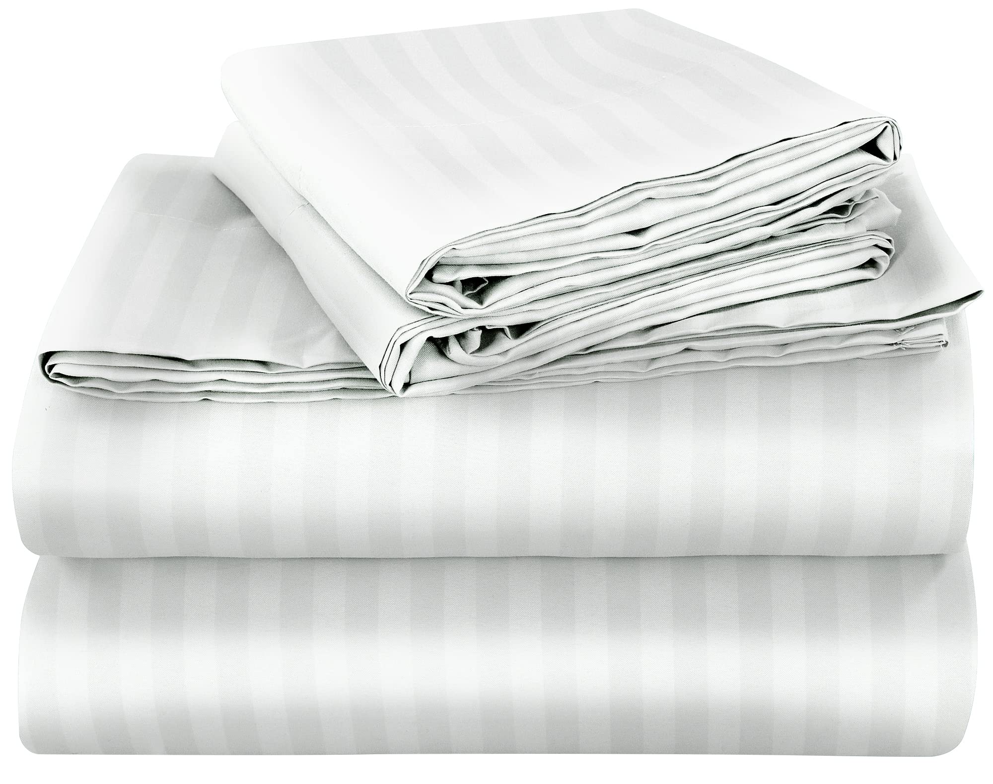 Royale Linen Striped Bed Sheet Set - Microfiber 1800 Bedding - 1 Fitted Sheet, 1 Flat Sheet, 2 Pillow case - Wrinkle & Fade Resistant - 4 Piece Damask Stripe Bed Sheet Set (Stripe White)