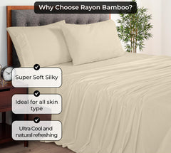 Royale Linens Bamboo Viscose Flat Sheets Only - Cooling Sheets - Organic Viscose Derived from Bamboo - Flat Sheet Only - Top Sheet - Breathable & Silky Bedding (Sand)