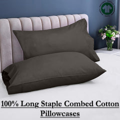 ROYALE LINENS 300 Thread Count 100% Long Staple Combed Cotton Pillowcases Set of 2 - Ultra Soft - Bed Pillow Cover - Breathable, Cool & Crisp Percale Grey Pillow Cases (Grey)