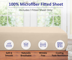 Royale Linens Fitted Sheet - Brushed Hotel Quality 1800 Ultra-Soft Wrinkle & Fade Resistant - Bottom Sheet - Deep Pocket Stretches Up to 16" - Fitted Sheet Only - Elastic Sheet ( Sand)