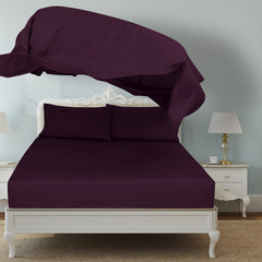 ROYALE LINENS 400 Thread Count 100% American Grown Cotton 4 Piece Sateen Sheet Set - 1 Fitted Sheet, 1 Flat Sheet, 2 Pillow case - Purple Bedsheet - Cotton Sheets - (Desert Purple)