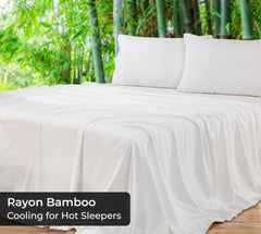 Royale Linens Bamboo Viscose Flat Sheets Only - Cooling Sheets - Organic Viscose Derived from Bamboo - Flat Sheet Only - Top Sheet - Breathable & Silky Bedding (White)