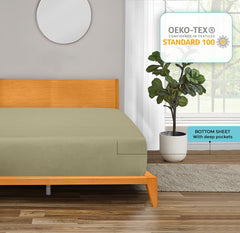 ROYALE LINENS Linen 300 Thread Count 100% Long Staple Combed Cotton Fitted Sheet,Deep Pocket Bottom Sheet,Sage Green Fitted Sheet , Fitted Sheet Only, Elastic Sheet(Sage Green)