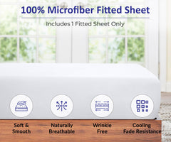 Royale Linens Fitted Sheet - Brushed Hotel Quality 1800 Ultra-Soft Wrinkle & Fade Resistant - Bottom Sheet - Deep Pocket Stretches Up to 16" - Fitted Sheet Only - Elastic Sheet (White)