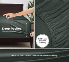 Royale Linens Rayon Derived Bamboo Viscose Fitted Sheet Only - Cooling Fitted Sheets for Bed - Deep Pocket Up to 16" - Organic Viscose Derived from Bamboo - Breathable Bottom Sheet (Grey)