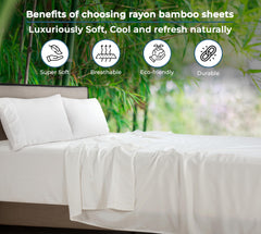 Royale Linen Bamboo Viscose Sheet Set - Cooling Bed Sheet Set - 1 Fitted, 1 Flat & 2 Pillowcase - Fits Up to 16" - Organic Viscose Derived from Bamboo - Bedding Sheet & Pillowcase (White)