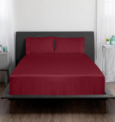 ROYALE LINENS 300 Thread Count 100% Long Staple Combed Cotton Printed Sheet Set - 4 Piece Bed Sheet - 1 Fitted Sheet, 1 Flat Sheet, 2 Pillow case -Cool & Crisp Sheet Set (Stripe Burgundy)