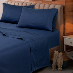 ROYALE LINENS 300 Thread Count 100% Long Staple Combed Cotton Sheet Set - 4 Piece Bed Sheet 1 Fitted Sheet, 1 Flat Sheet, 2 Pillow Case - Breathable, Cool & Crisp Percale Sheet Set (Navy)