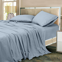 ROYALE LINENS 300 Thread Count 100% Long Staple Combed Cotton Sheet Set - 4 Piece Bed Sheet 1 Fitted Sheet, 1 Flat Sheet, 2 Pillowcases - Breathable, Cool & Crisp Percale Sheet Set (Cool Blue)
