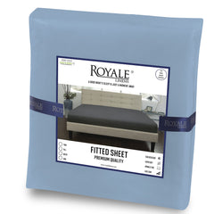 Royale Linens Fitted Sheet - Brushed Hotel Quality 1800 Ultra-Soft Wrinkle & Fade Resistant - Bottom Sheet - Deep Pocket Stretches Up to 16" - Fitted Sheet Only - Elastic Sheet (Lake Blue)