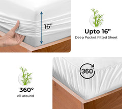 Royale Linens Bamboo Viscose Fitted Sheet Only - Cooling Fitted Sheets - Deep Pocket Upto 16" - Organic Viscose Derived from Bamboo - Breathable &Silky Bottom Sheet (White)