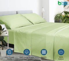 400 Thread Count 100% American Grown Cotton Flat Sheet - Cooling Sheets - Sheets - Luxury Sateen Weave - Flat Sheet Sold Separately - Soft Green Flat Sheet Only ( Florentine Sage)