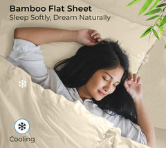 Royale Linens Bamboo Viscose Flat Sheets Only - Cooling Sheets - Organic Viscose Derived from Bamboo - Flat Sheet Only - Top Sheet - Breathable & Silky Bedding (Sand)