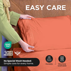 ROYALE LINENS - 4 Piece Bed Sheet - Soft Brushed Microfiber 1800 Bedding Set - 1 Fitted Sheet, 1 Flat Sheet, 2 Pillow case - Wrinkle & Fade Resistant Luxury Sheet Set (Coral)