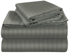 ROYALE LINENS Striped Bed Sheet Set - Microfiber 1800 Bedding - 1 Fitted Sheet, 1 Flat Sheet, 2 Pillow case - Wrinkle & Fade Resistant - 4 Piece Damask Stripe Bed Sheet Set (Stripe Grey)