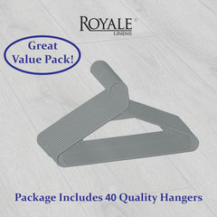 ROYALE Plastic Hangers - Grey Plastic Hangers - Clothes Hanger With Hooks – Heavy Duty Space Saving Coat Hangers Ideal For Everyday Use For Tops, Skirt, Dress, Shirts, Pants ( Grey)