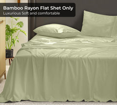 Royale Linens Bamboo Viscose Flat Sheets Only - Cooling Sheets - Organic Viscose Derived from Bamboo - Flat Sheet Only - Top Sheet - Breathable & Silky Bedding (Sage Green)