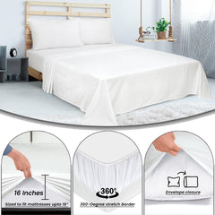 ROYALE LINENS 300 Thread Count 100% Long Staple Combed Cotton Sheet Set - 4 Piece Bed Sheet 1 Fitted Sheet, 1 Flat Sheet, 2 Pillow Cases -Breathable Cool & Crisp Percale Sheet Set ( White)