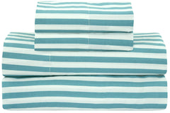 Royale Linens 300 Thread Count 100% Long Staple Combed Cotton Striped Sheet Set - 4 Piece Bed Sheet - 1 Fitted Sheet, 1 Flat Sheet, 2 Pillowcase -Cool & Crisp Sheet Set (Stripe Lake Blue)