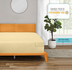 ROYALE LINENS 300 Thread Count 100% Long Staple Combed Cotton Fitted Sheet - Soft Deep Pocket Bottom Sheet - Yellow Fitted Sheet Size - Fitted Sheet Only - Elastic Sheet (Yellow)