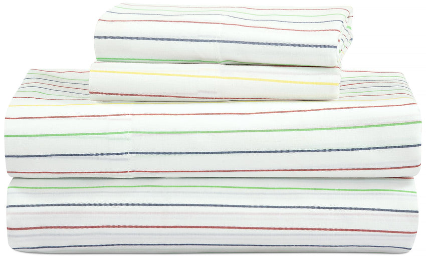 ROYALE LINENS 300 Thread Count 100% Long Staple Combed Cotton Printed Sheet Set - 4 Piece Bed Sheet - 1 Fitted Sheet 1 Flat Sheet 2 Pillowcase - Cool & Crisp Sheet Set ( Stripe Multicolor)