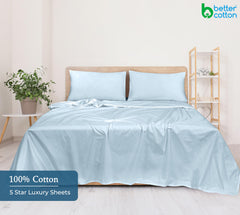400 Thread Count 100% American Grown Cotton Flat Sheet - Cooling Sheets - Sheets - Luxury Sateen Weave - Flat Sheet Sold Separately - Soft Blue Flat Sheet Only (Caribbean Blue)