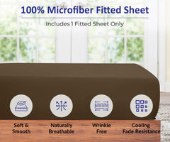 Royale Linens Fitted Sheet - Brushed Hotel Quality 1800 Ultra-Soft Wrinkle & Fade Resistant - Bottom Sheet - Deep Pocket Stretches Up to 16" - Fitted Sheet Only - Elastic Sheet (Chocolate)