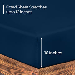Royale Linens Fitted Sheet - Brushed Hotel Quality 1800 Ultra-Soft Wrinkle & Fade Resistant - Bottom Sheet - Deep Pocket Stretches Up to 16" - Fitted Sheet Only - Elastic Sheet ( Navy)