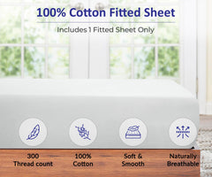 ROYALE LINENS 300 Thread Count 100% Long Staple Combed Cotton Fitted Sheet - Super Soft Deep Pocket Bottom Sheet - White Fitted Sheet  -Fitted Sheet Only - Elastic Sheet (White)