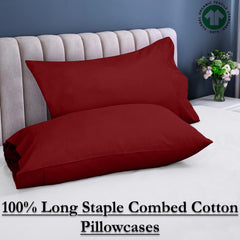 ROYALE LINENS 300 Thread Count 100% Long Staple Combed Cotton Pillowcases Set of 2 - Ultra Soft - Bed Pillow Cover  - Breathable, Cool & Crisp Percale Red Pillow Cases ( Red)