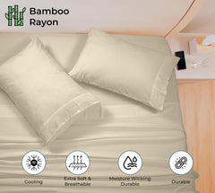 Royale Linens Bamboo Viscose Sheet Set - Cooling Bed Sheet Set - 1 Fitted, 1 Flat & 2 Pillowcase - Fits Up to 16" - Organic Viscose Derived from Bamboo - Bedding Sheet & Pillowcase (Sand)