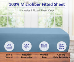 Royale Linens Fitted Sheet - Brushed Hotel Quality 1800 Ultra-Soft Wrinkle & Fade Resistant - Bottom Sheet - Deep Pocket Stretches Up to 16" - Fitted Sheet Only - Elastic Sheet (Lake Blue)