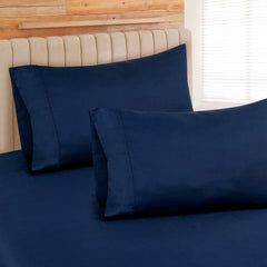 ROYALE LINENS 300 Thread Count 100% Long Staple Combed Cotton Sheet Set - 4 Piece Bed Sheet 1 Fitted Sheet, 1 Flat Sheet, 2 Pillow Case - Breathable, Cool & Crisp Percale Sheet Set (Navy)