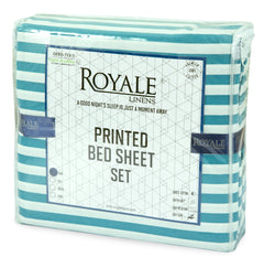 Royale Linens 300 Thread Count 100% Long Staple Combed Cotton Striped Sheet Set - 4 Piece Bed Sheet - 1 Fitted Sheet, 1 Flat Sheet, 2 Pillowcase -Cool & Crisp Sheet Set (Stripe Lake Blue)