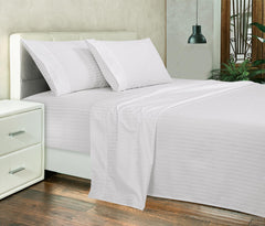 ROYALE LINENS 300 Thread Count 100% Long Staple Combed Cotton Printed Sheet Set - 4 Piece Bed Sheet - 1 Fitted Sheet, 1 Flat Sheet, 2 Pillow case - Cool & Crisp Sheet Set ( Stripe White)