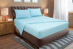 ROYALE LINENS Striped Bed Sheet Set - Microfiber 1800 Bedding - 1 Fitted Sheet, 1 Flat Sheet, 2 Pillowcase - Wrinkle & Fade Resistant - 4 Piece Damask Stripe Bed Sheet Set (Stripe Lake Blue)