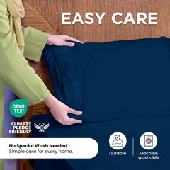 ROYALE LINENS - 4 Piece Bed Sheet - Soft Brushed Microfiber 1800 Bedding Set - 1 Fitted Sheet, 1 Flat Sheet, 2 Pillow case - Wrinkle & Fade Resistant Luxury Sheet Set (Navy)