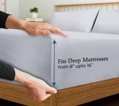 Royale Linens 400 Thread Count 100% American Grown Cotton Fitted Sheet - All Around Elastic Fitted Sheet - Luxury Sateen Weave - Snug Fit Bottom Sheet Fit Up to 16" (Spanish Silver)