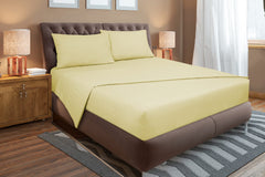 ROYALE LINENS Striped Bed Sheet Set - Microfiber 1800 Bedding - 1 Fitted Sheet, 1 Flat Sheet, 2 Pillowcase - Wrinkle & Fade Resistant - 4 Piece Damask Stripe Bed Sheet Set (Stripe Beige)