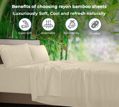 Royale Linens Bamboo Viscose Sheet Set - Cooling Bed Sheet Set - 1 Fitted, 1 Flat & 2 Pillowcase - Fits Up to 16" - Organic Viscose Derived from Bamboo - Bedding Sheet & Pillowcase (Sand)