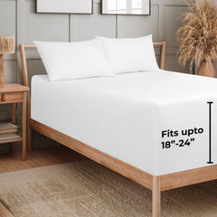 Royale Linens Extra Deep Pocket Fitted Sheet Only - Soft White Fitted Sheet Deep Pocket - Fits 18 inch to 24 inch Thick Mattress - Fitted Sheet Only - Elastic Sheet (White)